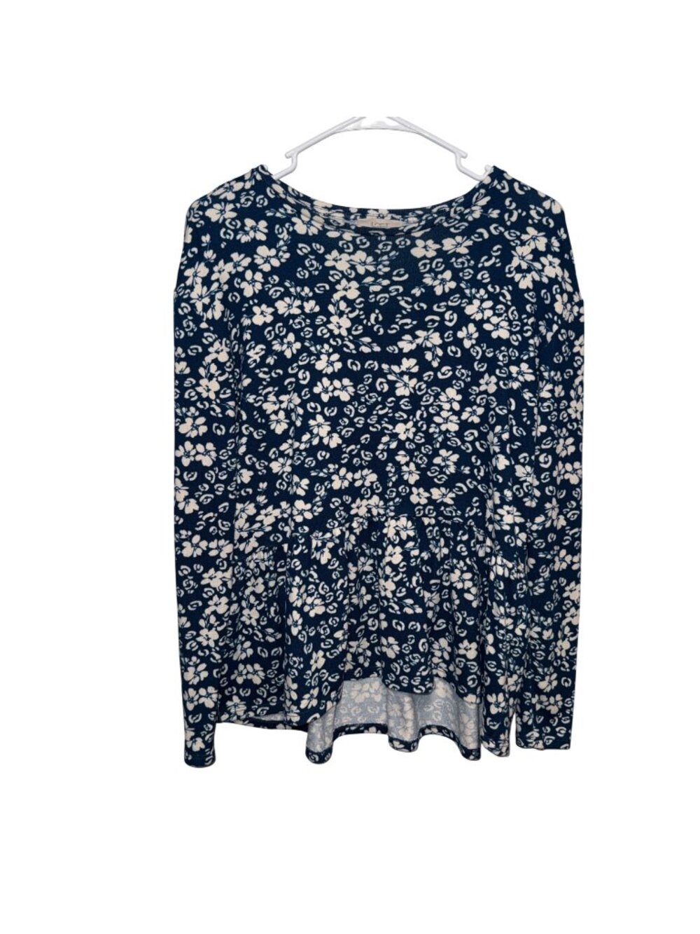 Floral Print Long Sleeve Top By Loft Blue/White Stretchy Soft Knit